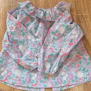 Jacadi Lavender Floral Ruffle Neck Long Sleeve Blouse